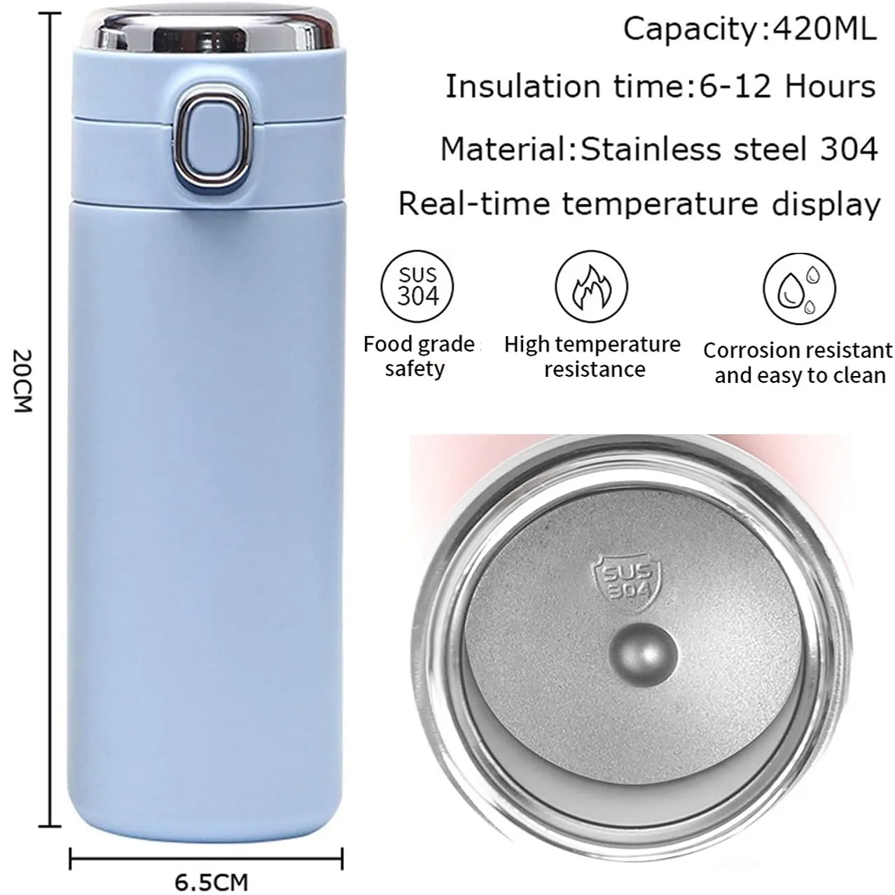 UV30 Vacuum Insulated Water Bottle with LED Temperature Display SUS304 Stainless Steel Flask 420ml (Pack of 1, Random Colour) (Multi) - Image 7