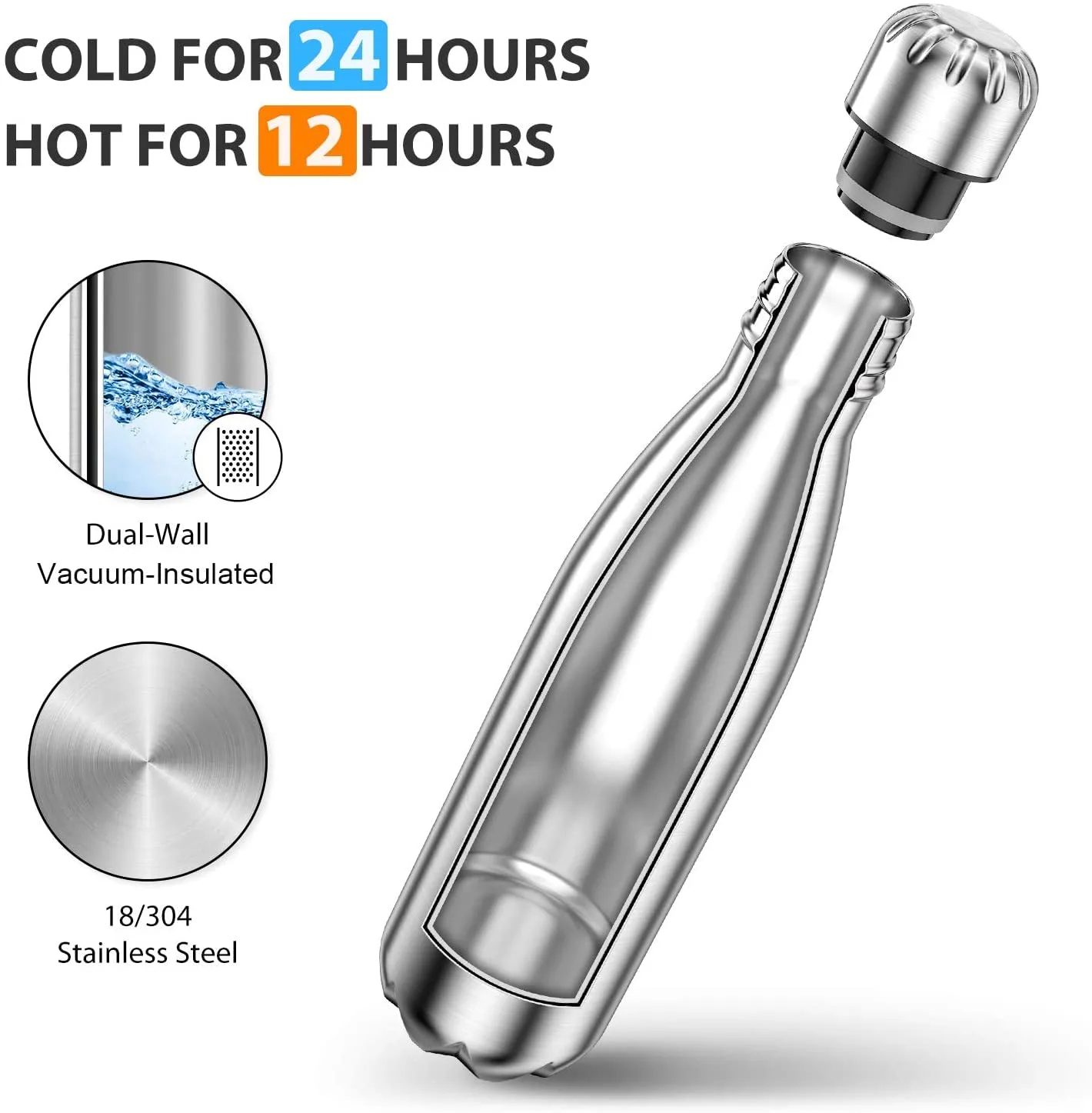UV31  500ml Stainless Steel Insulated Water Bottle | Thermosteel | Double Walled Vacuum Flask | 24 Hours Hot Cold | Bpa Free Food Grade | Leak Proof | 304 Grade Steel (500 ML, Silver) - Image 4