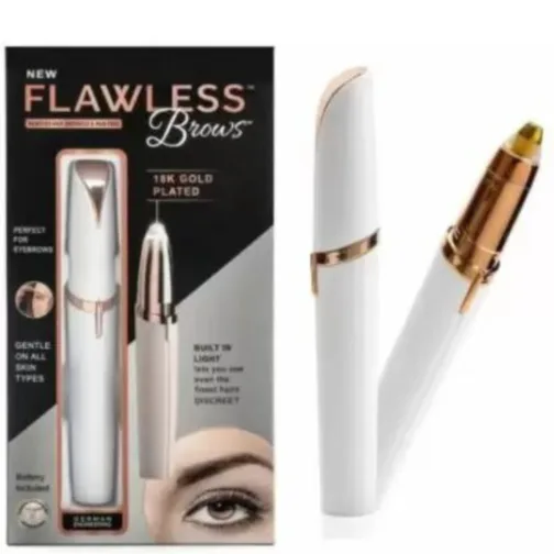 RJ04 Flawless Eyebrow Trimmer for women. Pianless,Touch sensitive,18K Gold Platted Battery operated Eyebrow Hair Remover For women. Battery not included.