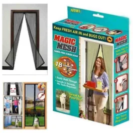 BZ26 Magic Mesh Magnetic Mosquito Screen Door Net Curtain with Magnets Reinforced Polyester Mesh Curtain Back Door Mesh with Full Frame Hook & Loop