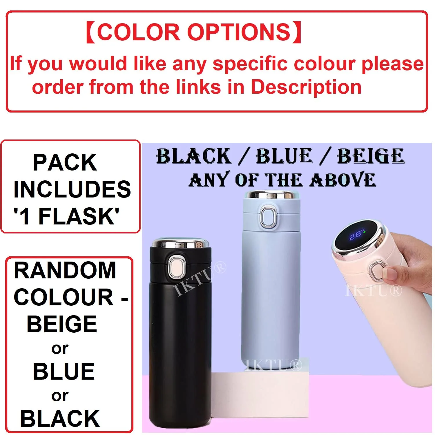 UV30 Vacuum Insulated Water Bottle with LED Temperature Display SUS304 Stainless Steel Flask 420ml (Pack of 1, Random Colour) (Multi) - Image 3