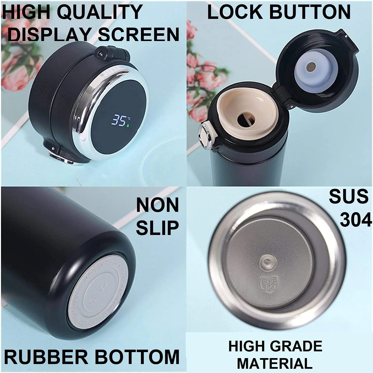 UV30 Vacuum Insulated Water Bottle with LED Temperature Display SUS304 Stainless Steel Flask 420ml (Pack of 1, Random Colour) (Multi) - Image 2
