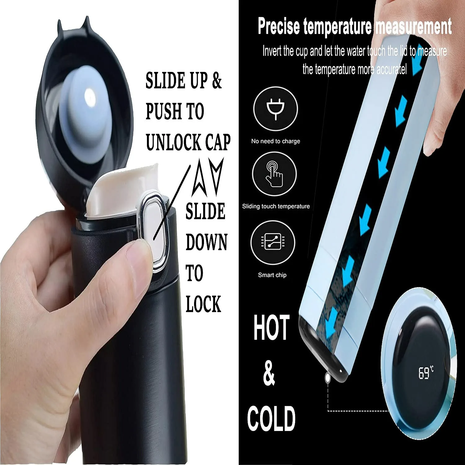 UV30 Vacuum Insulated Water Bottle with LED Temperature Display SUS304 Stainless Steel Flask 420ml (Pack of 1, Random Colour) (Multi) - Image 6