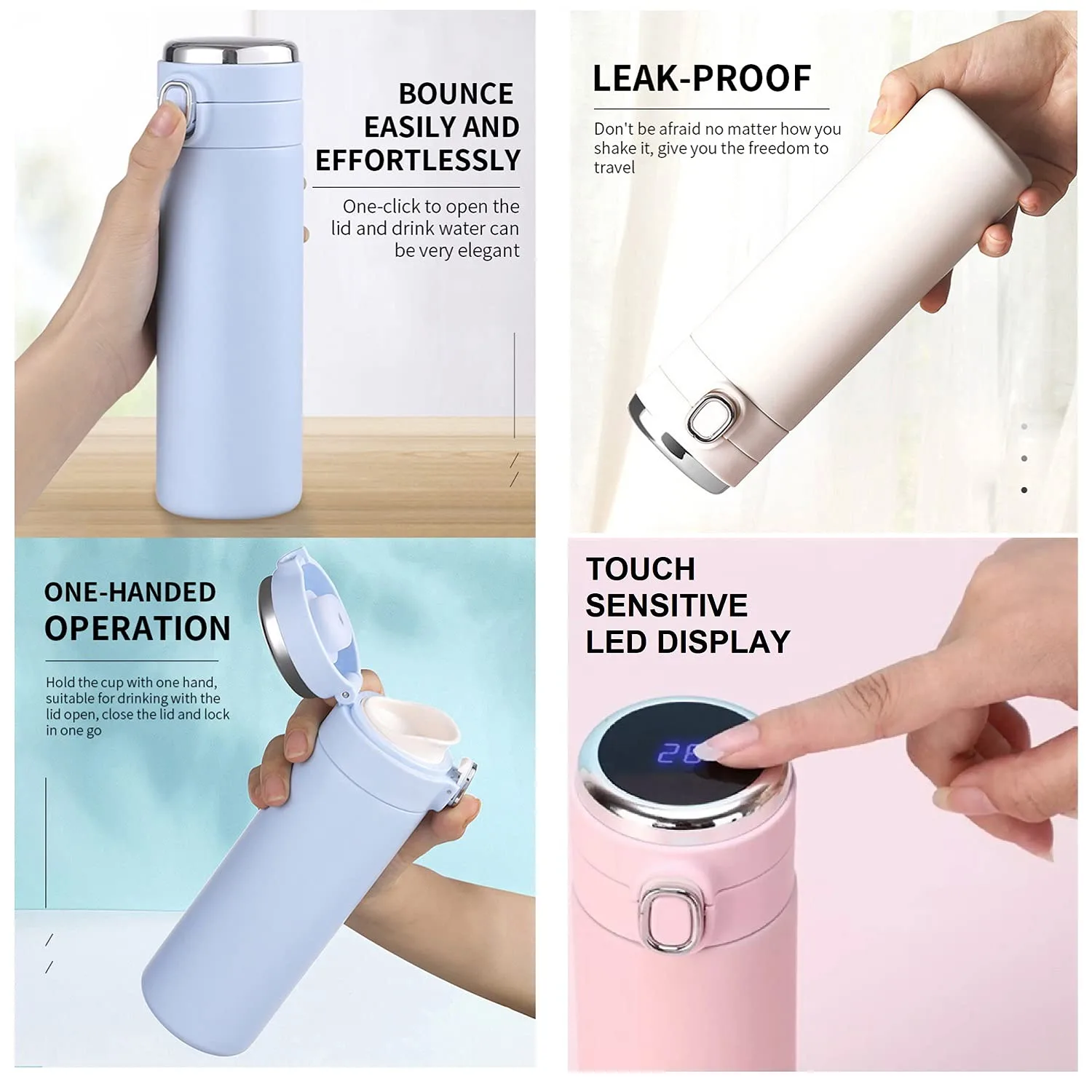 UV30 Vacuum Insulated Water Bottle with LED Temperature Display SUS304 Stainless Steel Flask 420ml (Pack of 1, Random Colour) (Multi) - Image 5