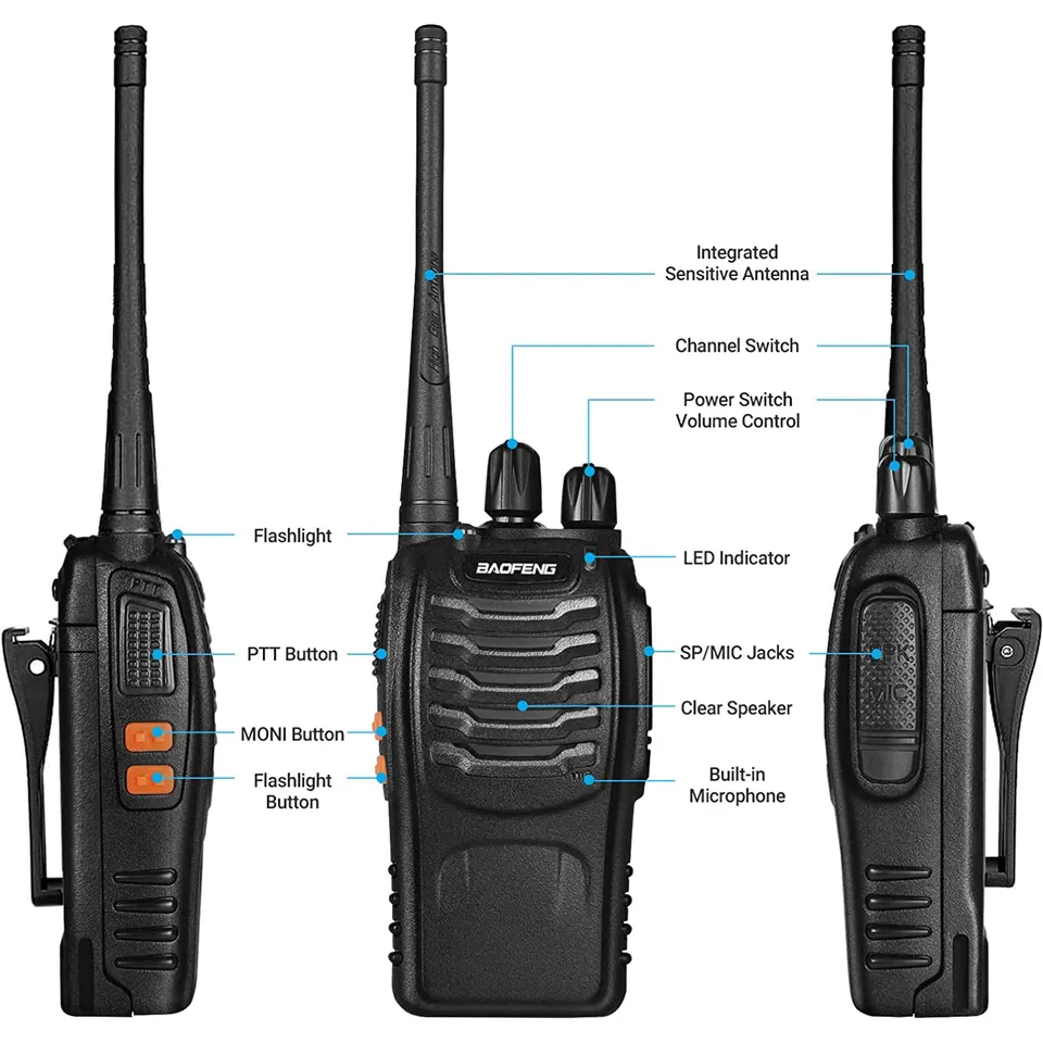 CS17 BaoFeng Long Range Radios UHF 400-470Mhz 16 Channels 1500mAh Li-ion Rechargeable Battery  SPY BF-888S Walkie Talkies for Adults (Black) -2 Pack - Image 6
