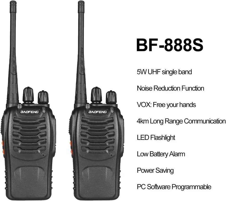 CS17 BaoFeng Long Range Radios UHF 400-470Mhz 16 Channels 1500mAh Li-ion Rechargeable Battery  SPY BF-888S Walkie Talkies for Adults (Black) -2 Pack - Image 5