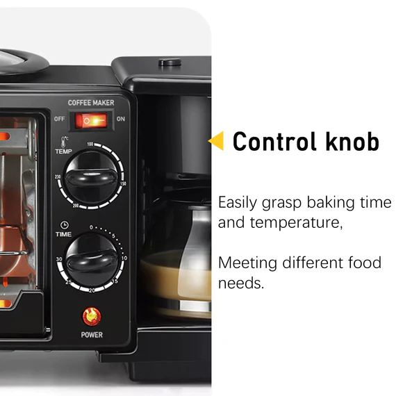 CS01 3 IN 1 BREAKFAST MAKER PORTABLE TOASTER OVEN, GRILL PAN & COFFEE MAKER FULL BREAKFAST READY AT ONE GO - Image 3