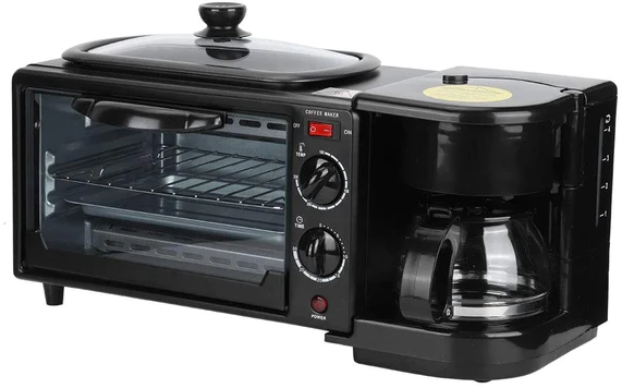 CS01 3 IN 1 BREAKFAST MAKER PORTABLE TOASTER OVEN, GRILL PAN & COFFEE MAKER FULL BREAKFAST READY AT ONE GO