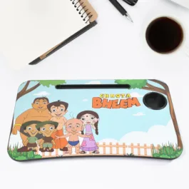 7696 CHHOTA BHEEM DESIGN FOLDABLE BED STUDY TABLE PORTABLE MULTIFUNCTION LAPTOP TABLE LAPDESK FOR CHILDREN BED FOLDABLE TABLE WORK OFFICE HOME WITH TABLET SLOT & CUP HOLDER
