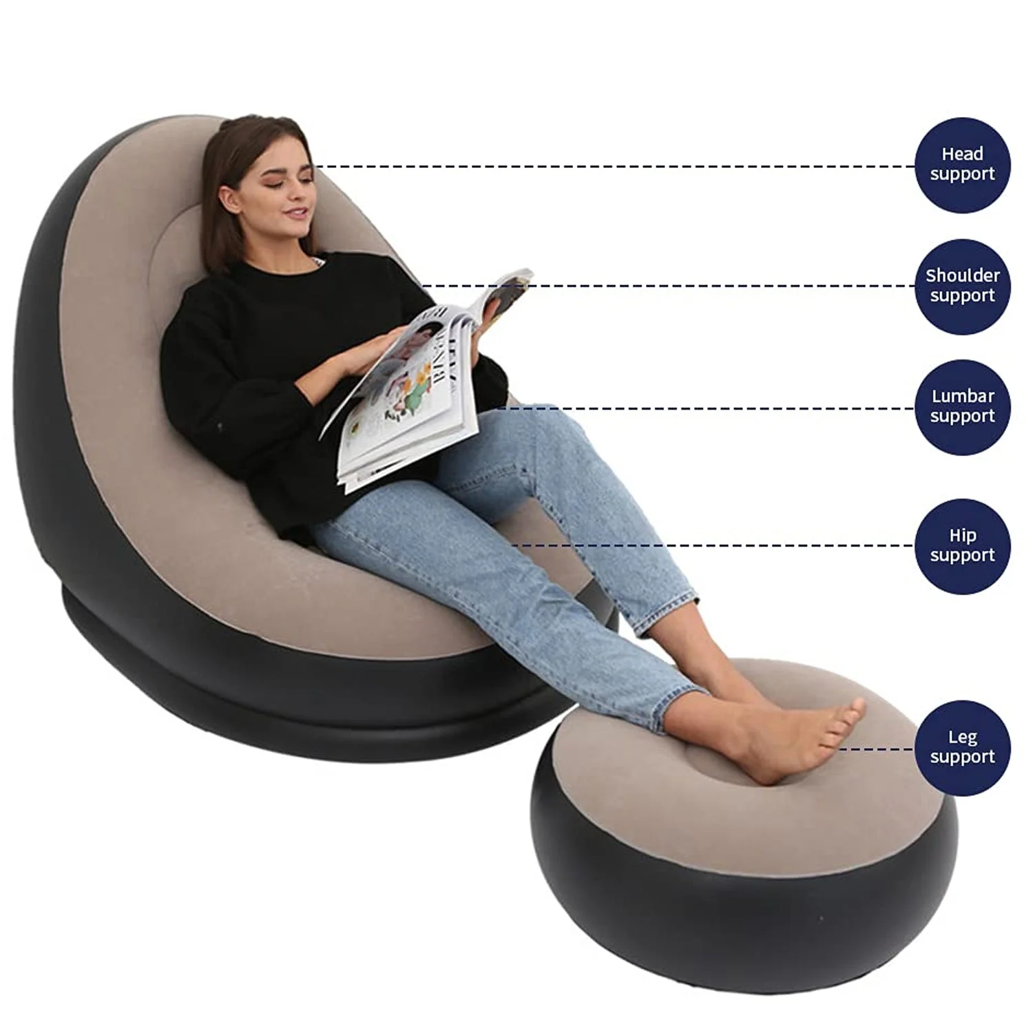 8062 INFLATABLE SOFA LOUNGE CHAIR OTTOMAN, BLOW UP CHAISE LOUNGE AIR SOFA, INDOOR FLOCKING LEISURE COUCH FOR HOME OFFICE REST, INFLATED RECLINERS PORTABLE DECK CHAIR FOR OUTDOOR TRAVEL CAMPING PICNIC. - Image 7