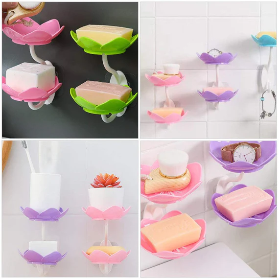 155 DOUBLE LAYER FLOWER SELF DRAINING SOAP DISH HOLDER, BATHROOM SHOWER SOAP HOLDER DISH STORAGE PLATE TRAY FOR BATHROOM, KITCHEN, BATHTUB - Image 4