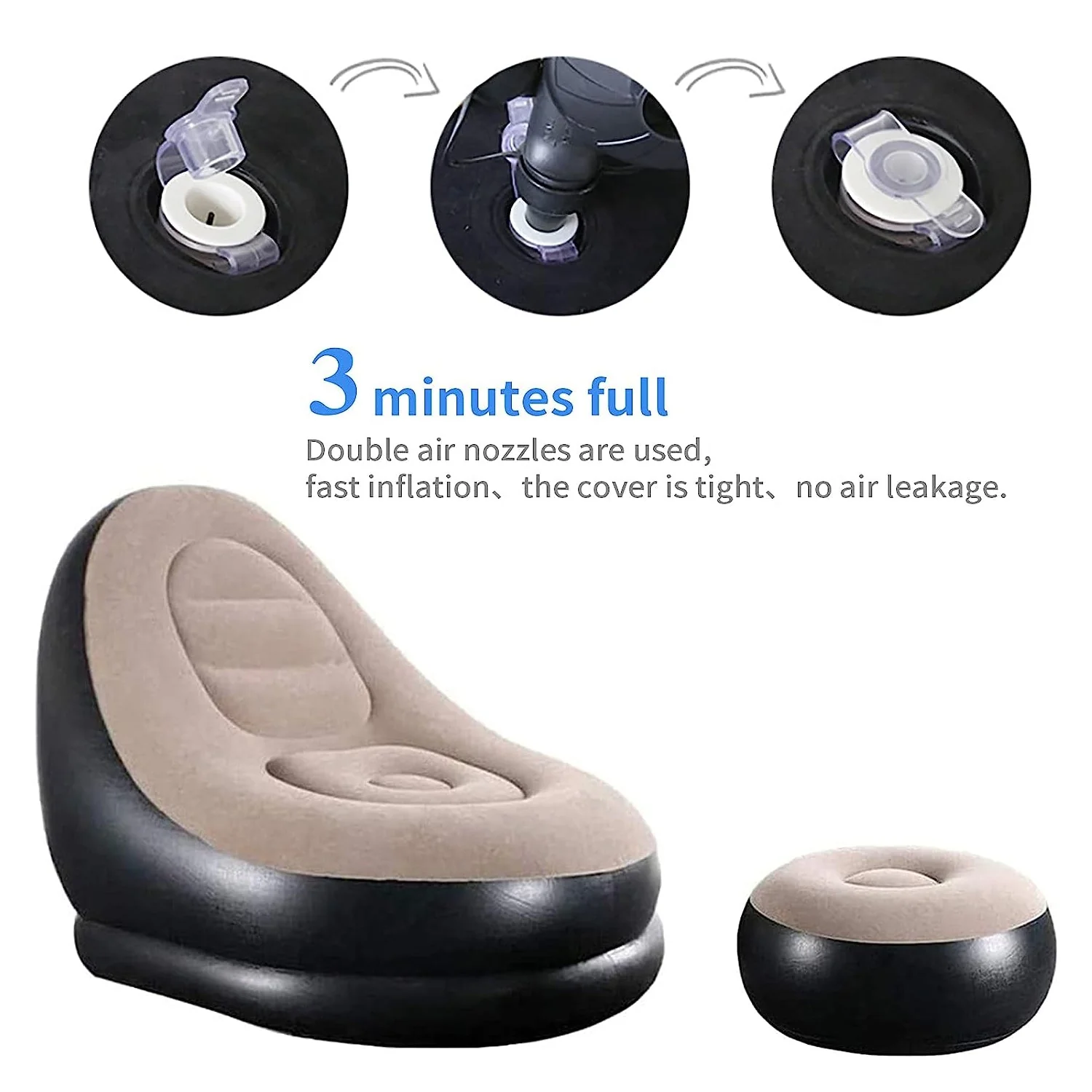 8062 INFLATABLE SOFA LOUNGE CHAIR OTTOMAN, BLOW UP CHAISE LOUNGE AIR SOFA, INDOOR FLOCKING LEISURE COUCH FOR HOME OFFICE REST, INFLATED RECLINERS PORTABLE DECK CHAIR FOR OUTDOOR TRAVEL CAMPING PICNIC. - Image 6
