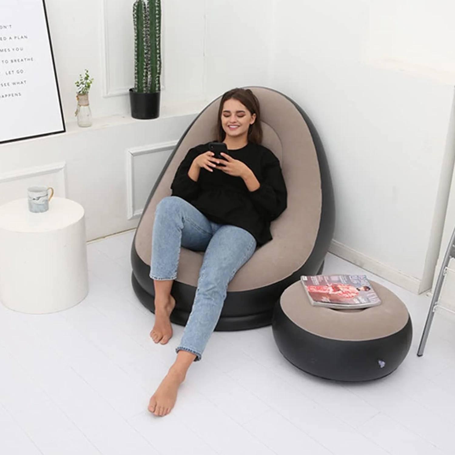 8062 INFLATABLE SOFA LOUNGE CHAIR OTTOMAN, BLOW UP CHAISE LOUNGE AIR SOFA, INDOOR FLOCKING LEISURE COUCH FOR HOME OFFICE REST, INFLATED RECLINERS PORTABLE DECK CHAIR FOR OUTDOOR TRAVEL CAMPING PICNIC. - Image 5