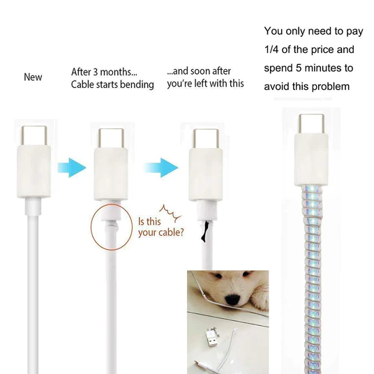 6011 METALLIC FINISH CABLE SPIRAL PROTECTOR / WIRE REPAIR / PET CORD PROTECTOR / HEADPHONE SAVER, CABLE WRAP / COVER FOR MAC CHARGING CABLE - Image 5