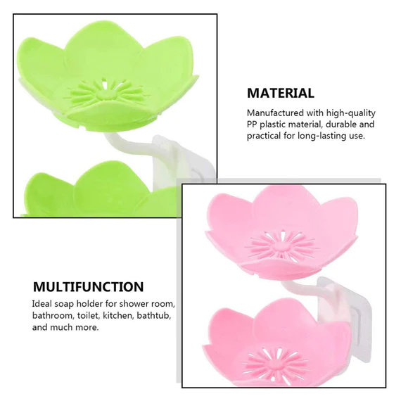 155 DOUBLE LAYER FLOWER SELF DRAINING SOAP DISH HOLDER, BATHROOM SHOWER SOAP HOLDER DISH STORAGE PLATE TRAY FOR BATHROOM, KITCHEN, BATHTUB - Image 2
