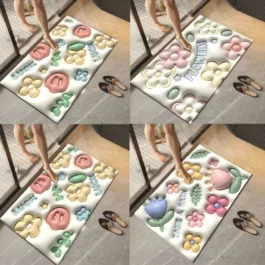 CW71 3D Flower Soft Diatom mud Absorbent Floor matSoft Diatom Mud Super Absorbent Floor Mat,Cute Flower Soft Floor Mat, for Bathroom Room Kitchen(Visual Illusion Rug)