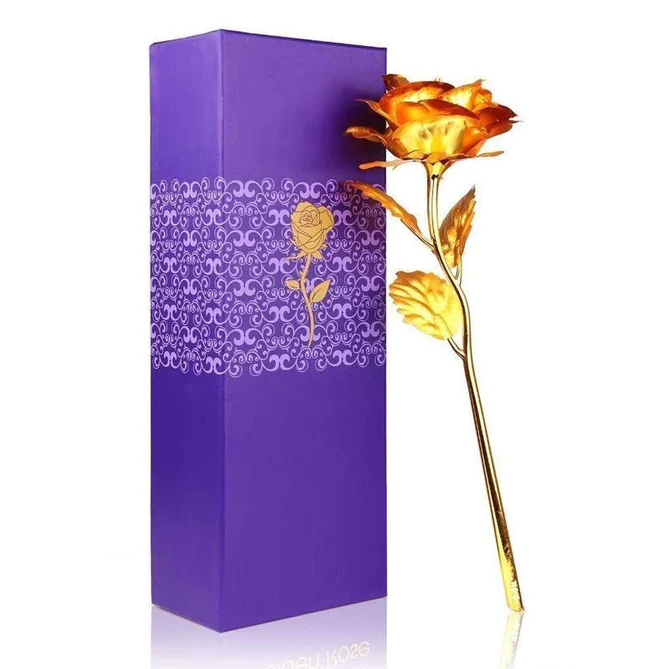 879 24K ARTIFICIAL GOLDEN ROSE / GOLD RED ROSE WITH GIFT BOX (10 INCHES) - Image 2