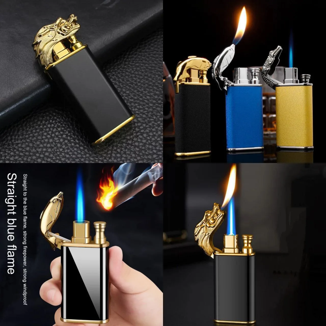 AE21 Dragon Magic Double Flame Cigarette Lighter Luminous Cigar Torch Lighters Wind-Proof Steel Gas Lighter (Pack of 1) - Image 3