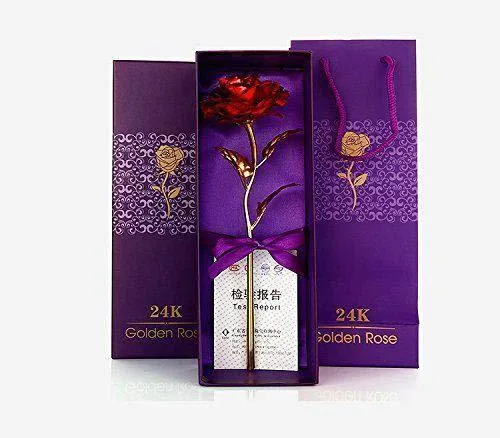 879 24K ARTIFICIAL GOLDEN ROSE / GOLD RED ROSE WITH GIFT BOX (10 INCHES) - Image 5