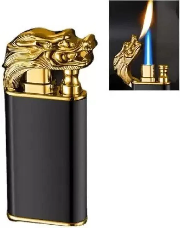 AE21 Dragon Magic Double Flame Cigarette Lighter Luminous Cigar Torch Lighters Wind-Proof Steel Gas Lighter (Pack of 1) - Image 2