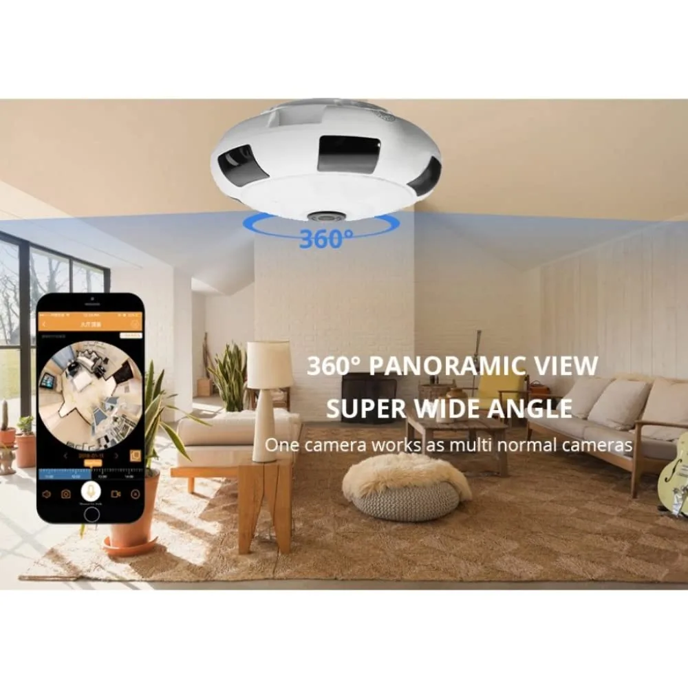 AE09 Fish Eye Chakra Wireless 360* Panoramic WiFi IP 1080p Camera with Infrared Night Vision,Live View,Two Way Communication, Motion Detection, 360 *Remote View On Mobile - Image 6
