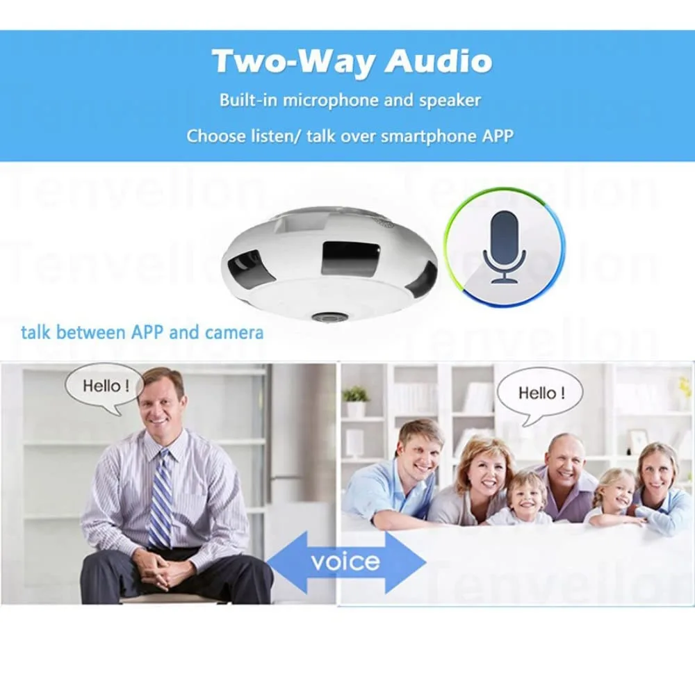 AE09 Fish Eye Chakra Wireless 360* Panoramic WiFi IP 1080p Camera with Infrared Night Vision,Live View,Two Way Communication, Motion Detection, 360 *Remote View On Mobile - Image 4
