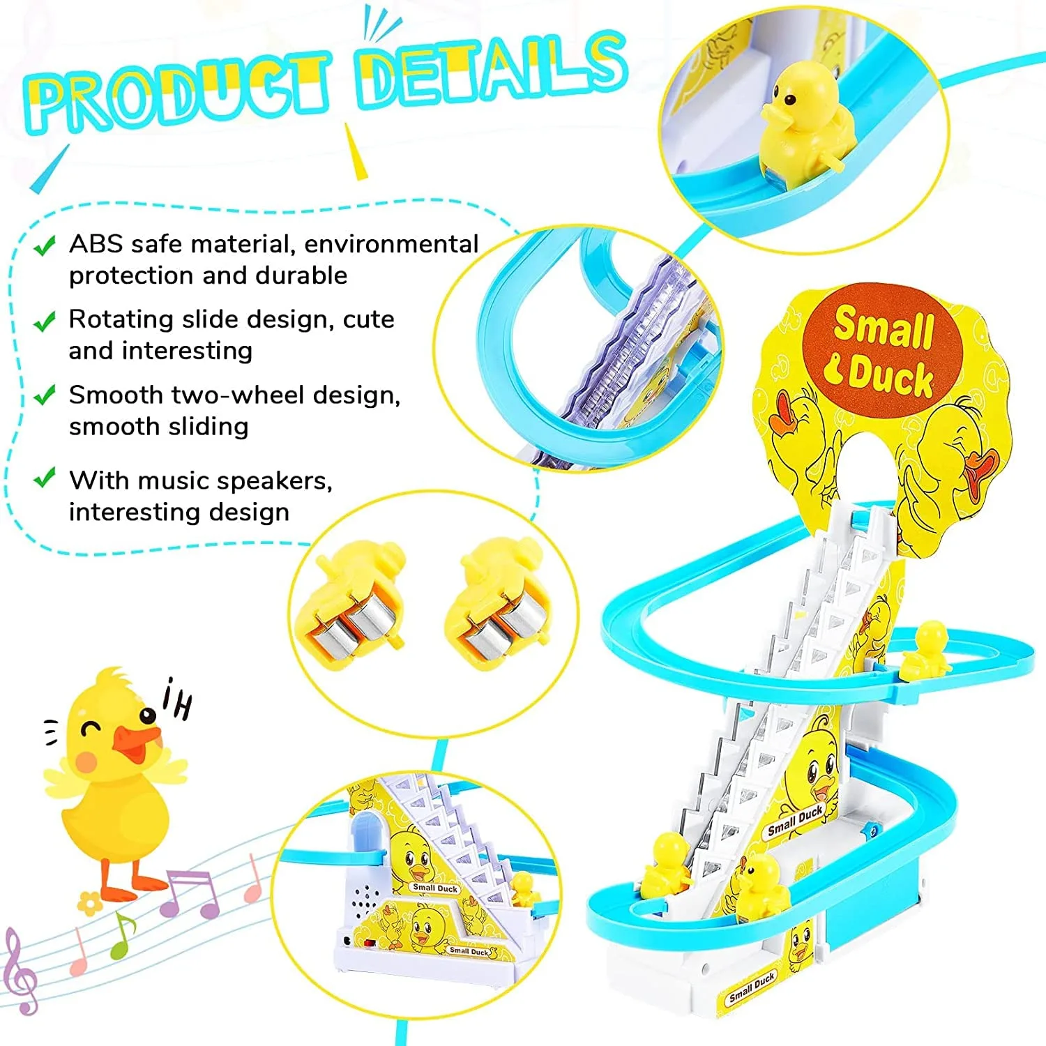 ZT05 3 Duck Slide Toy Set, Funny Automatic Stair-Climbing Ducklings Cartoon Race Track Set Little Lovely Duck Slide Toy Escalator Toy with... - Image 3