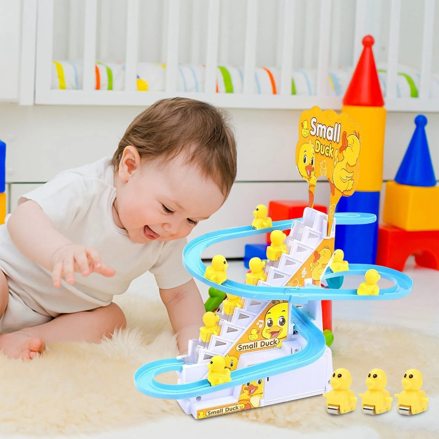 ZT05 3 Duck Slide Toy Set, Funny Automatic Stair-Climbing Ducklings Cartoon Race Track Set Little Lovely Duck Slide Toy Escalator Toy with... - Image 6