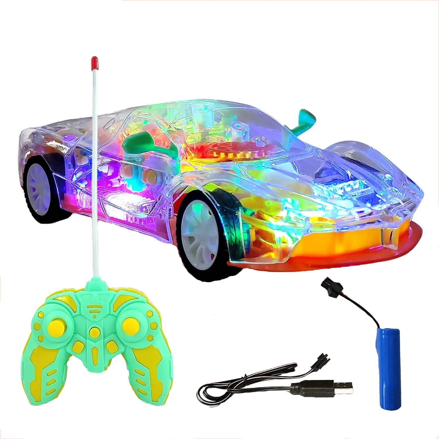ZT08  Remote Control Concept Musical and 3D Lights Kids Transparent Car, Toy for 2-5 Year Kids Baby Toy Recharbeable Battery Included