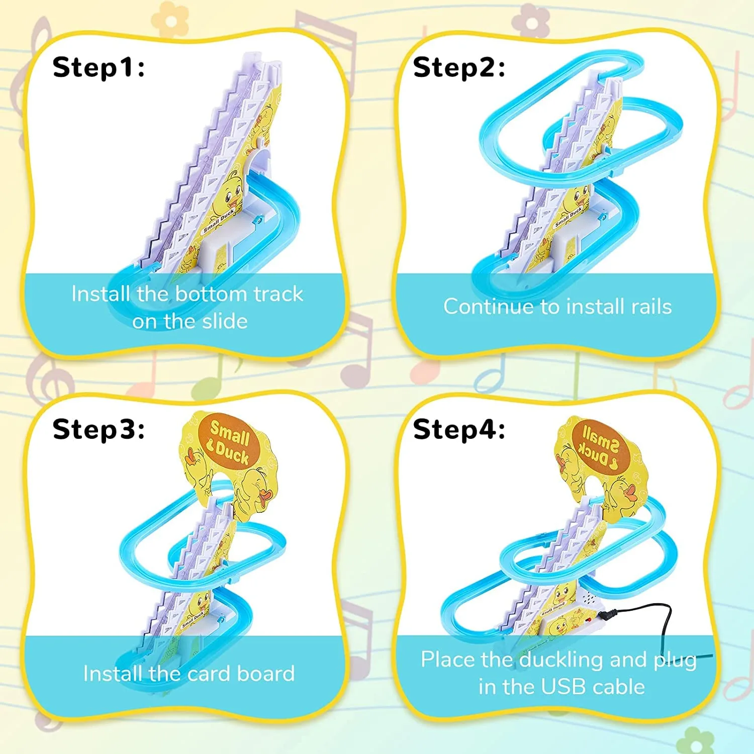 ZT05 3 Duck Slide Toy Set, Funny Automatic Stair-Climbing Ducklings Cartoon Race Track Set Little Lovely Duck Slide Toy Escalator Toy with... - Image 4