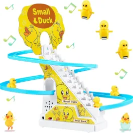 ZT05 3 Duck Slide Toy Set, Funny Automatic Stair-Climbing Ducklings Cartoon Race Track Set Little Lovely Duck Slide Toy Escalator Toy with…