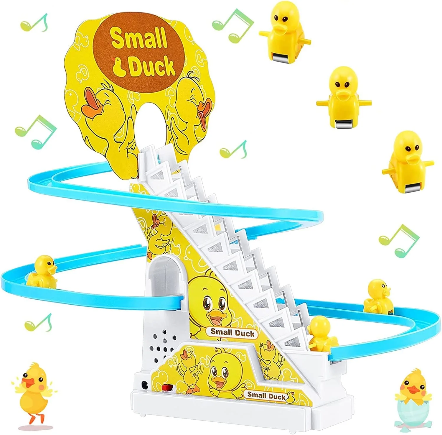 ZT05 3 Duck Slide Toy Set, Funny Automatic Stair-Climbing Ducklings Cartoon Race Track Set Little Lovely Duck Slide Toy Escalator Toy with...