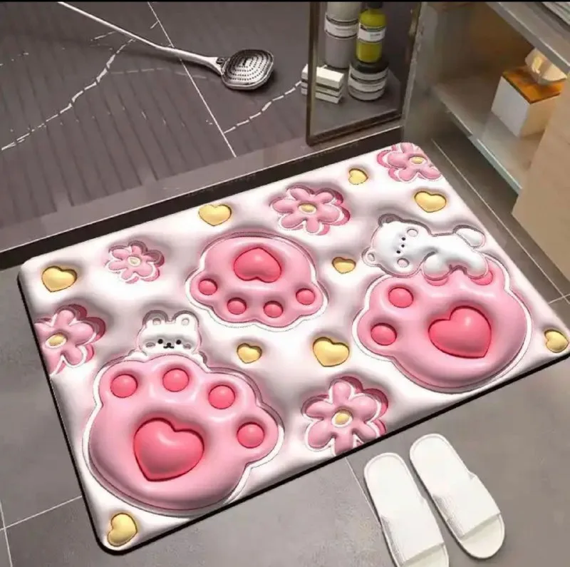 CW71 3D Flower Soft Diatom mud Absorbent Floor matSoft Diatom Mud Super Absorbent Floor Mat,Cute Flower Soft Floor Mat, for Bathroom Room Kitchen(Visual Illusion Rug) - Image 5