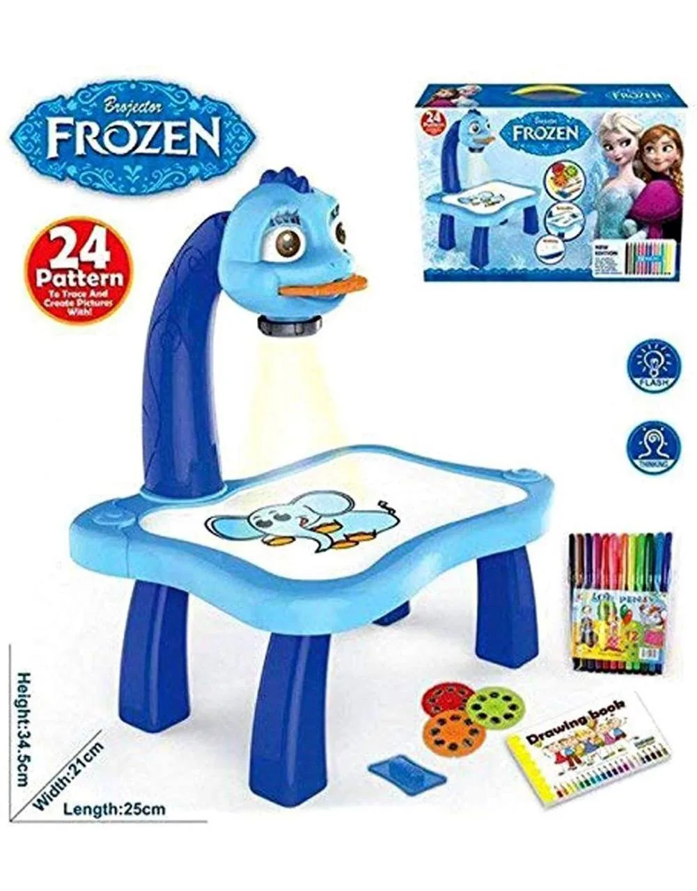 ZT01 Frozen Theme 3 in 1 Kids Painting Drawing Activity kit Table Projector Table 24 Key