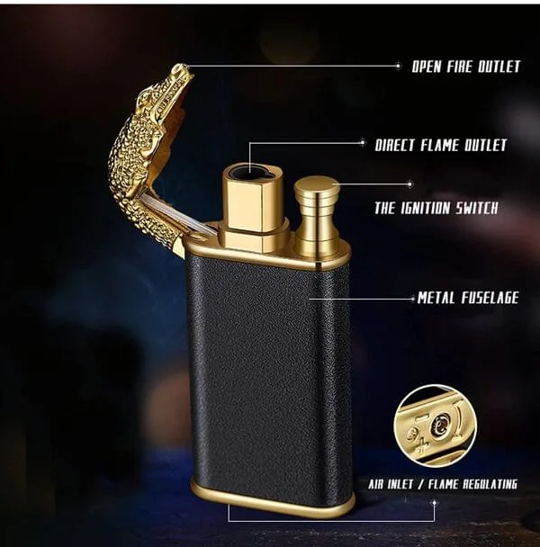 AE21 Dragon Magic Double Flame Cigarette Lighter Luminous Cigar Torch Lighters Wind-Proof Steel Gas Lighter (Pack of 1) - Image 4