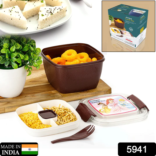 5941 UNIQUE LUNCH BOX REUSABLE FREEZER SAFE FOOD CONTAINERS WITH SPOON FOR ADULTS AND KIDS, BPA FREE PLASTIC MATERIAL