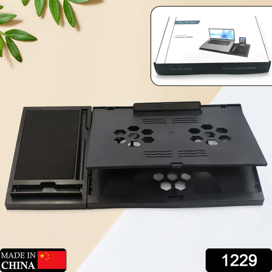 1229 LAPTOP STAND SUITABLE PORTABLE FOLDABLE COMPATIBLE WITH MACBOOK NOTEBOOK TABLET TRAY DESK TABLE BOOK WITH FREE PHONE STAND