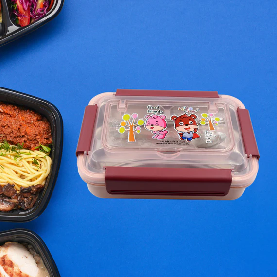 5954 FOOD‑SAFE MATERIALS KIDS LUNCH BOX WITH STEEL SPOON & CHOPSTICKS COMPARTMENT IS DESIGNED MADE OF 304 STAINLESS STEEL EASY TO CLEAN FOR SCHOOL FOR CAMPING FOR WORK FOR HOME, OFFICE - Image 2