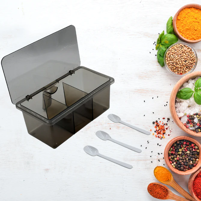 0149 SEASONING BOX, PORTABLE DURABLE 3 DIVIDED SECTIONS WITH LID SPICE BOX SERVING SET, FOR BARS, RESTAURANTS COFFEE SHOPS, HOTELS - Image 6