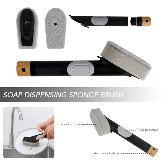 5939 CLEANING BRUSHES SET, SCRUB BRUSH BATHROOM BRUSH, LONG HANDLE LIQUID DISPENSER POT WASHING BRUSH - Image 4