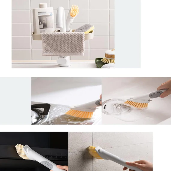 5939 CLEANING BRUSHES SET, SCRUB BRUSH BATHROOM BRUSH, LONG HANDLE LIQUID DISPENSER POT WASHING BRUSH - Image 2