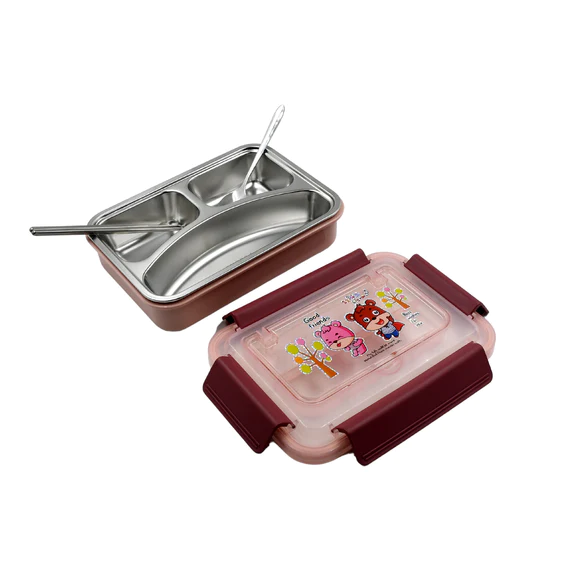 5954 FOOD‑SAFE MATERIALS KIDS LUNCH BOX WITH STEEL SPOON & CHOPSTICKS COMPARTMENT IS DESIGNED MADE OF 304 STAINLESS STEEL EASY TO CLEAN FOR SCHOOL FOR CAMPING FOR WORK FOR HOME, OFFICE - Image 5