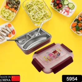 5954 FOOD‑SAFE MATERIALS KIDS LUNCH BOX WITH STEEL SPOON & CHOPSTICKS COMPARTMENT IS DESIGNED MADE OF 304 STAINLESS STEEL EASY TO CLEAN FOR SCHOOL FOR CAMPING FOR WORK FOR HOME, OFFICE