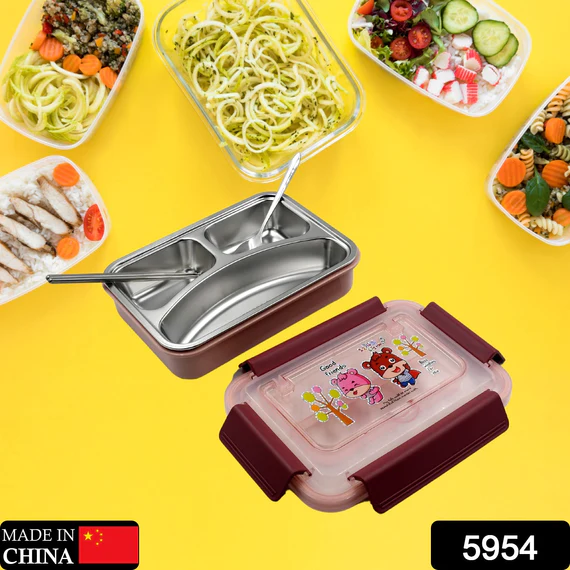 5954 FOOD‑SAFE MATERIALS KIDS LUNCH BOX WITH STEEL SPOON & CHOPSTICKS COMPARTMENT IS DESIGNED MADE OF 304 STAINLESS STEEL EASY TO CLEAN FOR SCHOOL FOR CAMPING FOR WORK FOR HOME, OFFICE