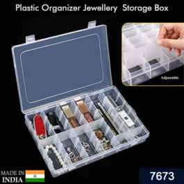 7673 36 GRIDS CLEAR PLASTIC ORGANIZER BOX WITH ADJUSTABLE COMPARTMENT DIVIDERS, JEWELLERY STORAGE ORGANIZER COLLECTION BOX (1 PC )