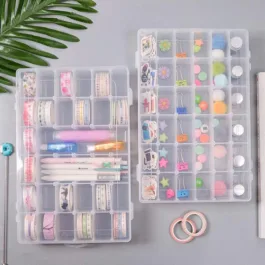 7673 36 GRIDS CLEAR PLASTIC ORGANIZER BOX WITH ADJUSTABLE COMPARTMENT DIVIDERS, JEWELLERY STORAGE ORGANIZER COLLECTION BOX (1 PC )