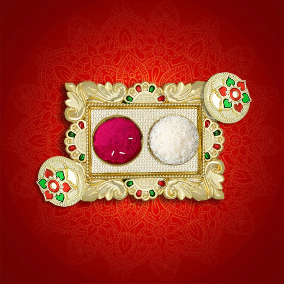 5996 RAKASHA BANDHAN SPECIAL PUJA THALI, KUMKUM THALI HOLDER, POOJA RETURN GIFT, INDIAN HOUSEWARMING GIFTS, BROTHER/BHAI/BHABHI/SISTER/FAMILY RAKHI FOR RAKSHABANDHAN - Image 2