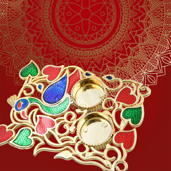 5997 DESIGNER RAKHI MERE BHAIYA WITH ROLI TIKKA PEACOCK DESIGNE SQUARE PLATE FOR KUMKUM THALI HOLDER, POOJA RETURN GIFT, BROTHER/BHAI/BHABHI/SISTER/FAMILY RAKHI FOR RAKSHABANDHAN - Image 5