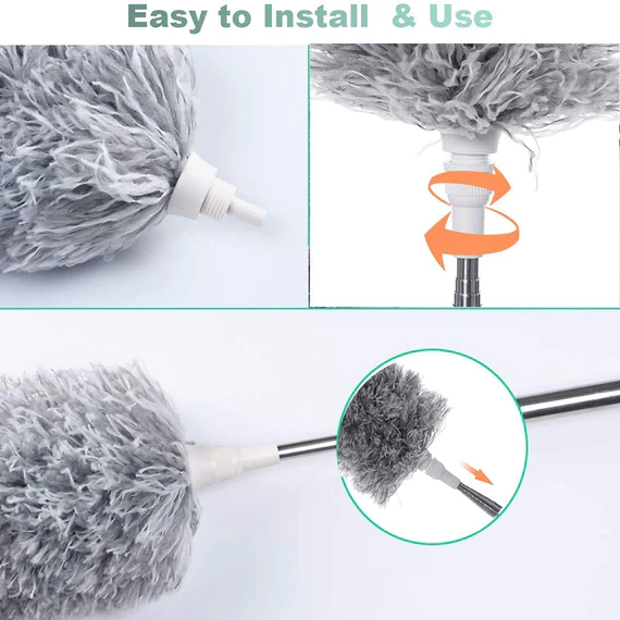 157 MICROFIBER DUSTERS FOR CLEANING, TELESCOPING FEATHER DUSTER WITH 100 INCHES EXTENDABLE HANDLE POLE, DUSTING CLEANING TOOLS FOR CLEANING HIGH CEILING, CEILING FAN, BLINDS, COBWEBS, FURNITURE, CARS - Image 4
