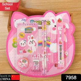 7958 8 IN1 MIX STATIONERY GIFT SET FOR KIDS, STATIONARY SET INCLUDING PENCIL RULER RUBBER PENCIL SHARPENER, PENCIL COVER, SCHOOL, OFFICE PRODUCT GIFT
